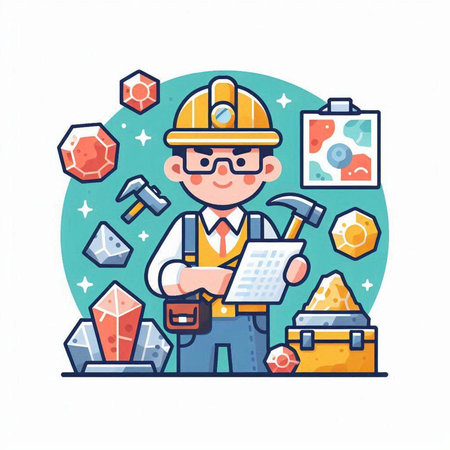 Architect, engineer, builder, worker in a helmet and overalls. Vector illustration.のイラスト素材