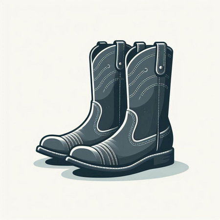Illustration of a pair of black rubber boots on a white backgroundのイラスト素材