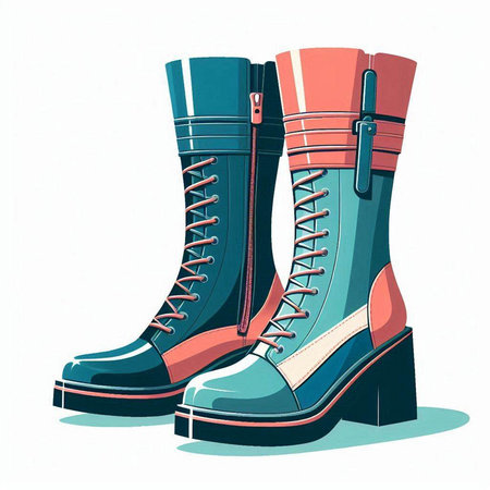 Hand drawn vector illustration of a pair of boots. Cartoon style.のイラスト素材