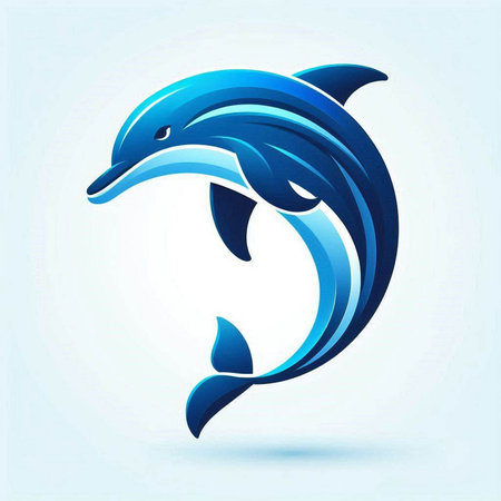 Dolphin logo template with blue waves. Vector illustration for your design.のイラスト素材