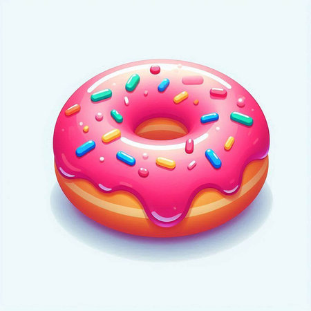 Pink donut with sprinkles on a white background. Vector illustration.のイラスト素材