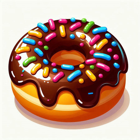 Donut with chocolate glaze and sprinkles. Vector illustration.のイラスト素材