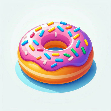Donut with pink glaze and colorful sprinkles. Vector illustration.のイラスト素材