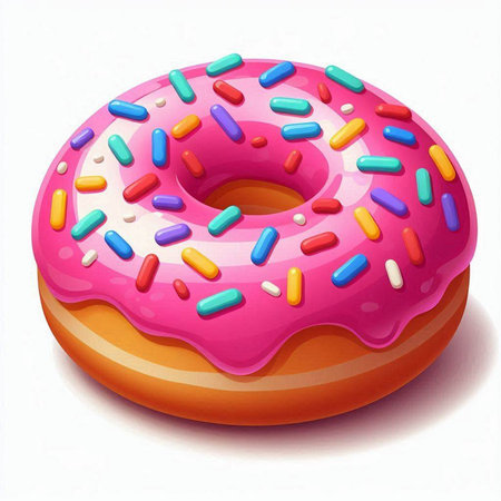 Illustration of a pink donut with sprinkles on a white backgroundのイラスト素材