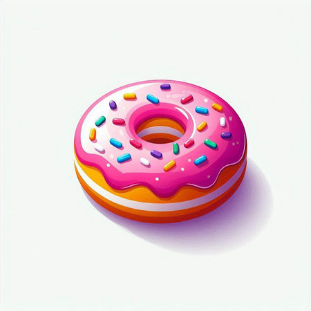 Donut with pink glaze and sprinkles. Vector illustration.のイラスト素材