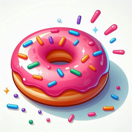 Illustration of a pink donut with sprinkles on a white backgroundのイラスト素材