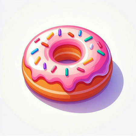 Donut with pink glaze and sprinkles. Vector illustration.のイラスト素材