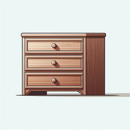 Illustration of a wooden chest of drawers on a light backgroundのイラスト素材