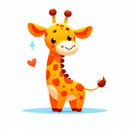 Cute cartoon giraffe with heart isolated on white background. Vector illustration.のイラスト素材