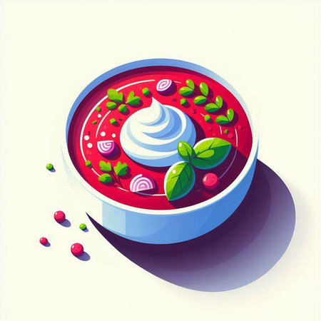 Vector illustration of a bowl of borscht with sour cream.のイラスト素材