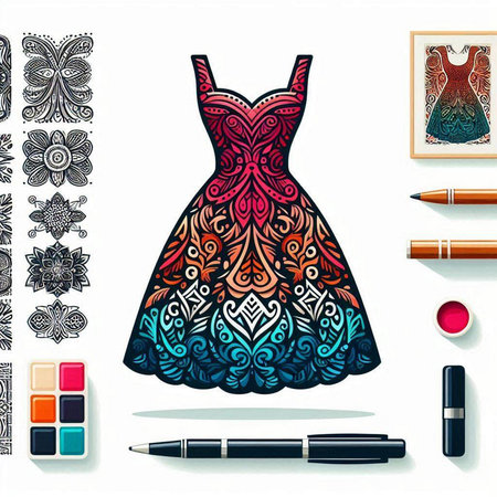 Set of design elements for women's dresses. Vector Illustration.のイラスト素材