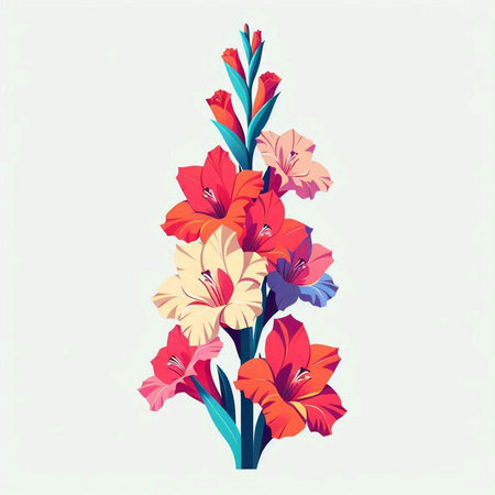 Gladiolus flower bouquet. Vector illustration in retro styleのイラスト素材