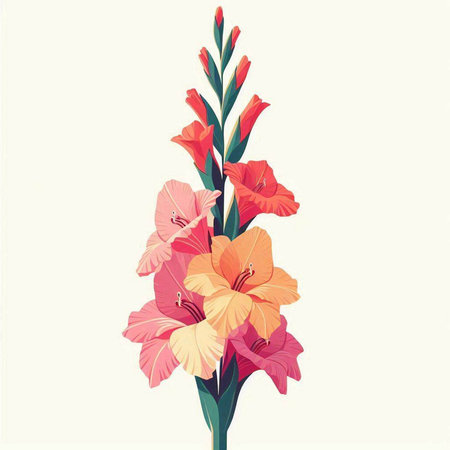 Illustration of gladiolus flower in retro style. Vector illustration.のイラスト素材