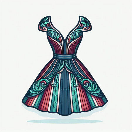 Illustration of a beautiful dress with a pattern on a white backgroundのイラスト素材