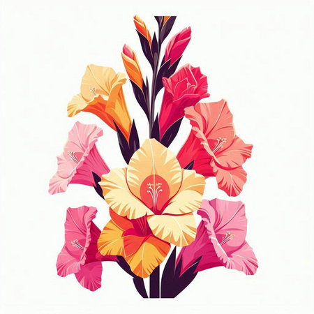 Gladiolus flower bouquet isolated on white background. Vector illustration.のイラスト素材
