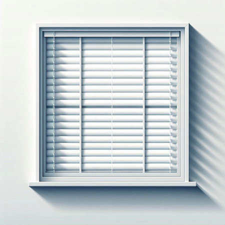 Illustration of a window with blinds on a white wall.のイラスト素材