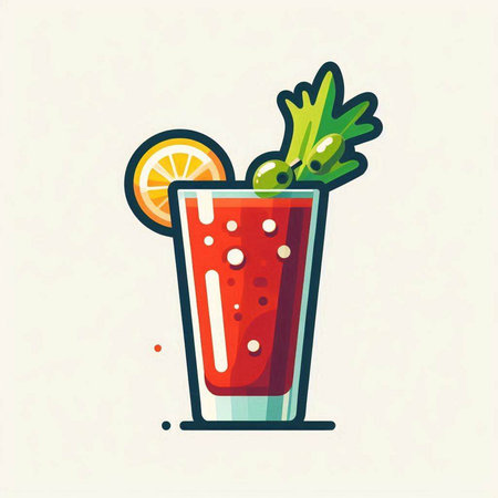 Bloody Mary Cocktail with lime and celery. Vector illustration.のイラスト素材