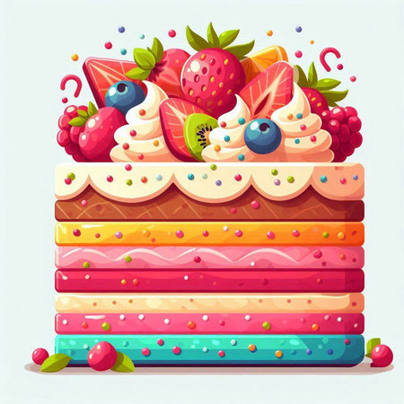 Piece of cake with berries. Vector illustration in cartoon style.のイラスト素材