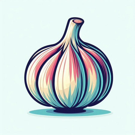 Illustration of a garlic on a blue background. Vector illustration.のイラスト素材