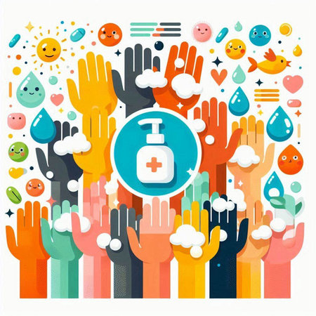 Hands with sanitizer. Hand hygiene concept. Vector illustrationのイラスト素材