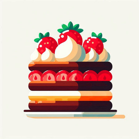 Piece of cake with strawberries. Vector illustration in flat style.のイラスト素材