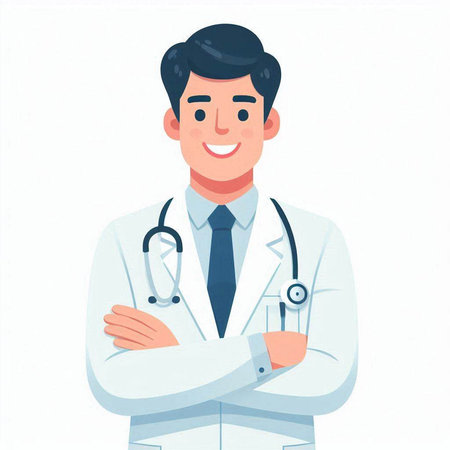 Young male doctor with stethoscope. Vector illustration in cartoon styleのイラスト素材