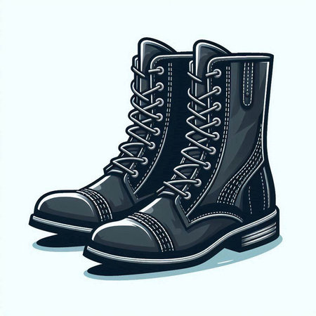 Pair of black leather boots isolated on white background. Vector illustration.のイラスト素材