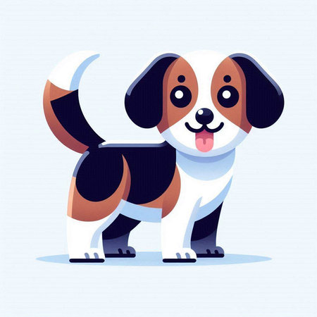 Cute cartoon dog. Vector illustration in a flat style on a blue background.のイラスト素材