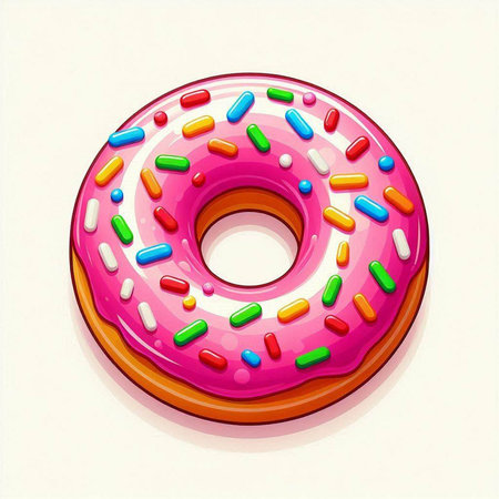 Illustration of a pink donut with sprinkles on a white backgroundのイラスト素材