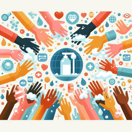 Hands washing with soap and water. Vector illustration in flat styleのイラスト素材