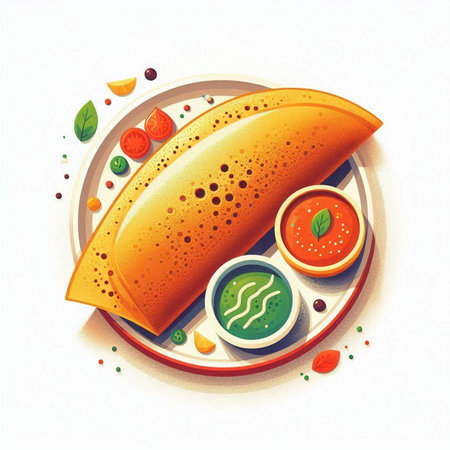 Vector illustration of a hot pancake with tomato sauce and sesame seedsのイラスト素材