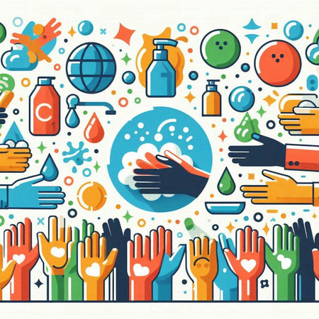 Hand sanitizer and washing hands. Vector illustration in flat styleのイラスト素材