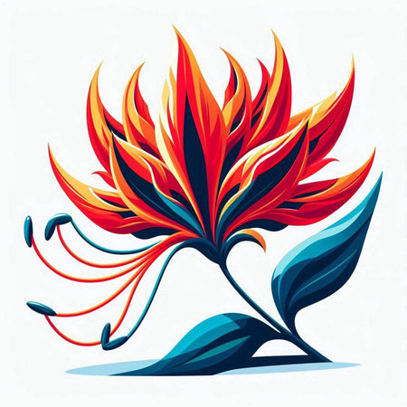 Abstract flower with red, orange and blue petals on a white backgroundのイラスト素材