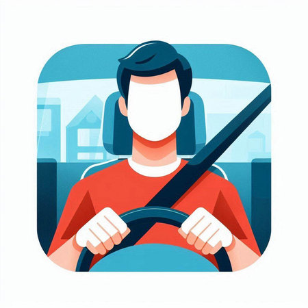 Man driving a car wearing a face mask. Vector illustration in flat styleのイラスト素材