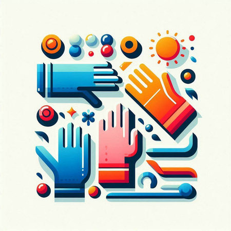 Colorful illustration of cleaning equipment - gloves, sponges and sunのイラスト素材