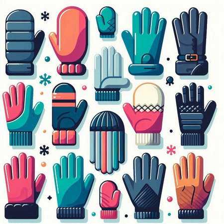 Winter gloves and accessories icons set in flat style. Vector illustration.のイラスト素材
