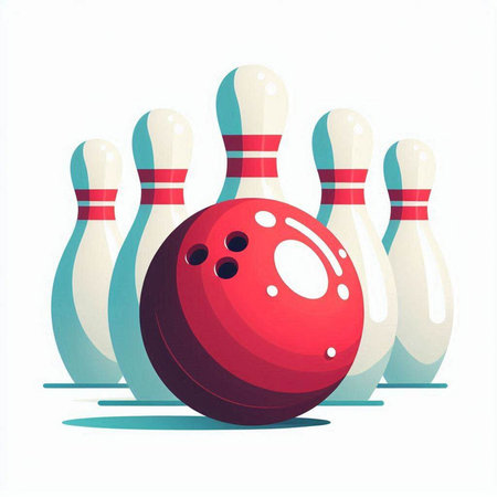 Bowling ball and skittles on white background. Vector illustration.のイラスト素材