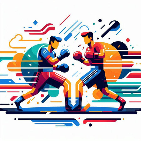 Boxing competition, two men in sportswear fighting, vector illustrationのイラスト素材