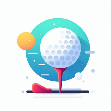 Golf club and ball on a tee. Flat design vector illustration.のイラスト素材