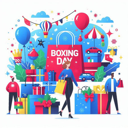 Boxing day concept. Cartoon flat illustration of boxing day vector concept for web designのイラスト素材