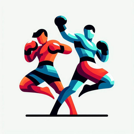 Colorful vector illustration of boxers silhouettes. The concept of the fight of boxers.のイラスト素材