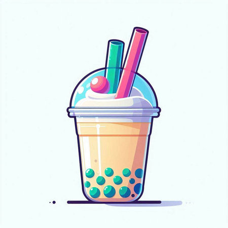 Milkshake in plastic cup with straws. Vector illustration.のイラスト素材