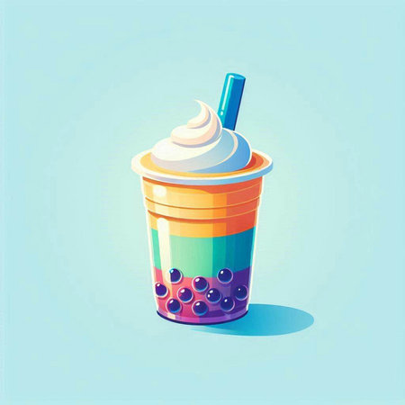 ice cream in a plastic cup. Illustration on a blue backgroundのイラスト素材