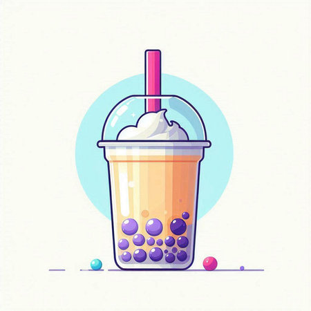 Milk tea in a plastic cup with a straw. Vector illustration.のイラスト素材