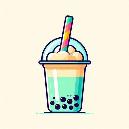 Milkshake with bubble and straw. Vector illustration in flat styleのイラスト素材