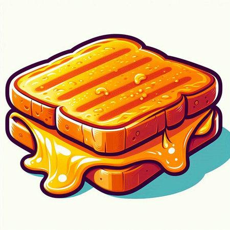 Illustration of a slice of bread with honey dripping on it.のイラスト素材