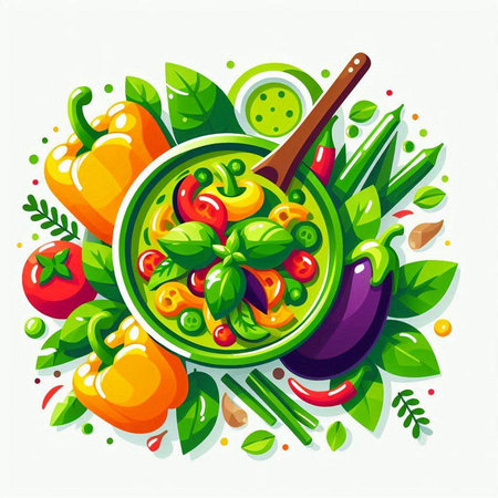 Vegetable salad in a bowl with a spoon. Vector illustration.のイラスト素材
