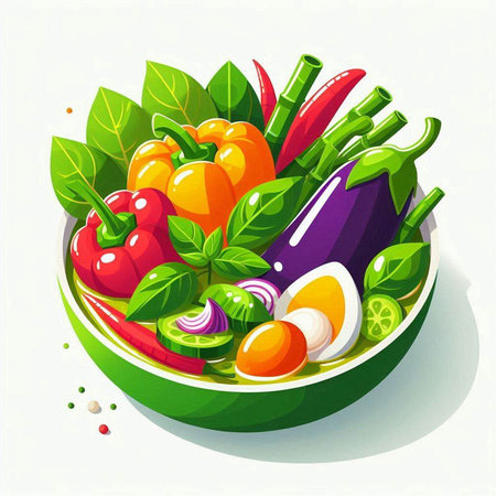 Vegetable salad in a bowl. Vector illustration. Healthy food.のイラスト素材