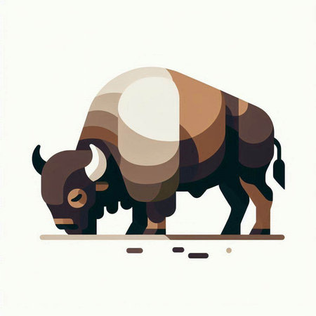 Bison icon, vector illustration, flat style. Wild bison symbol.のイラスト素材