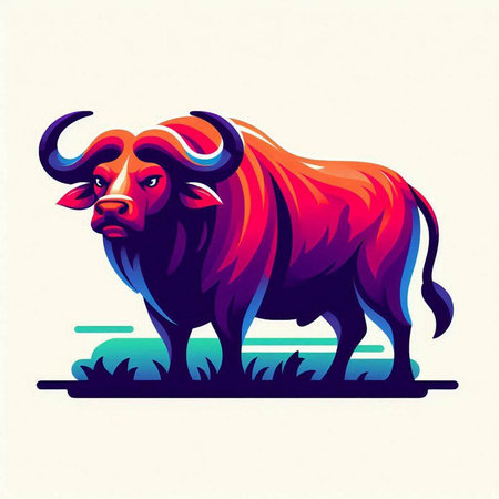 Illustration of a buffalo mascot on a white background, vector illustrationのイラスト素材